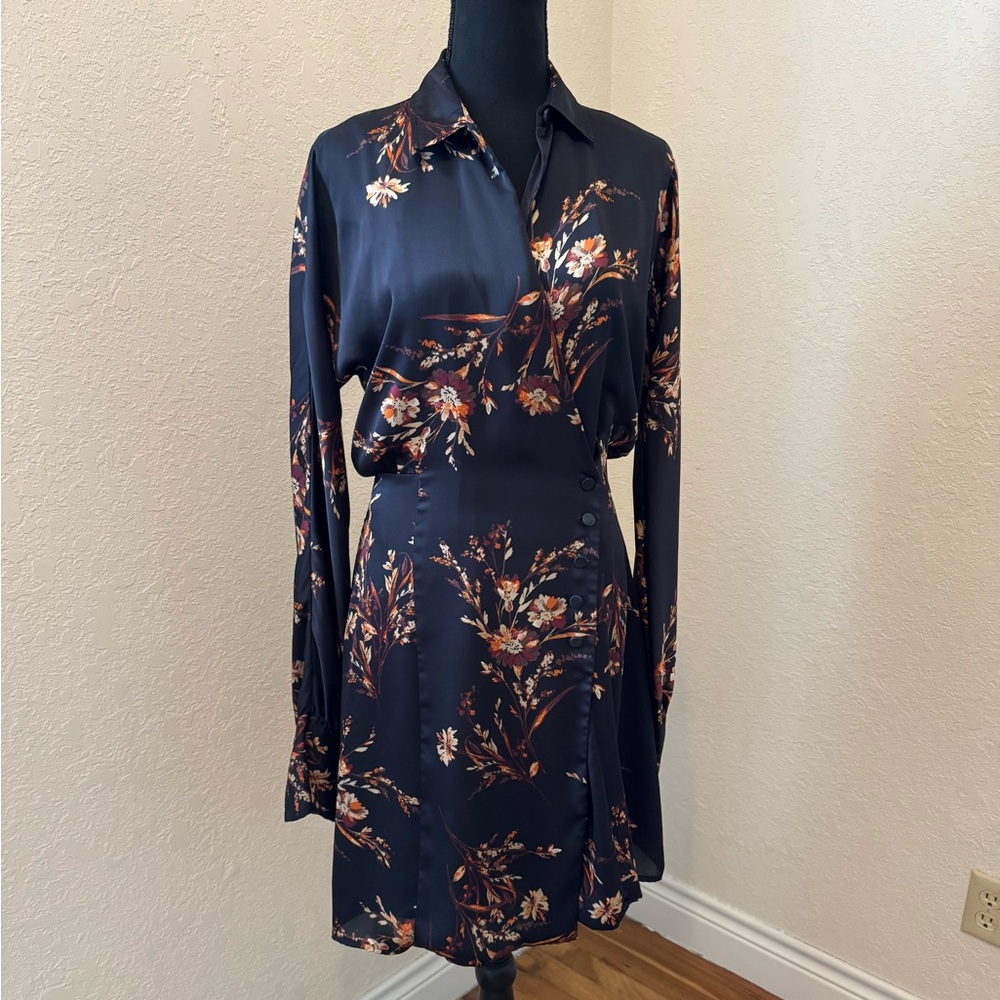 Equipment Navy Floral Long Sleeve Dress